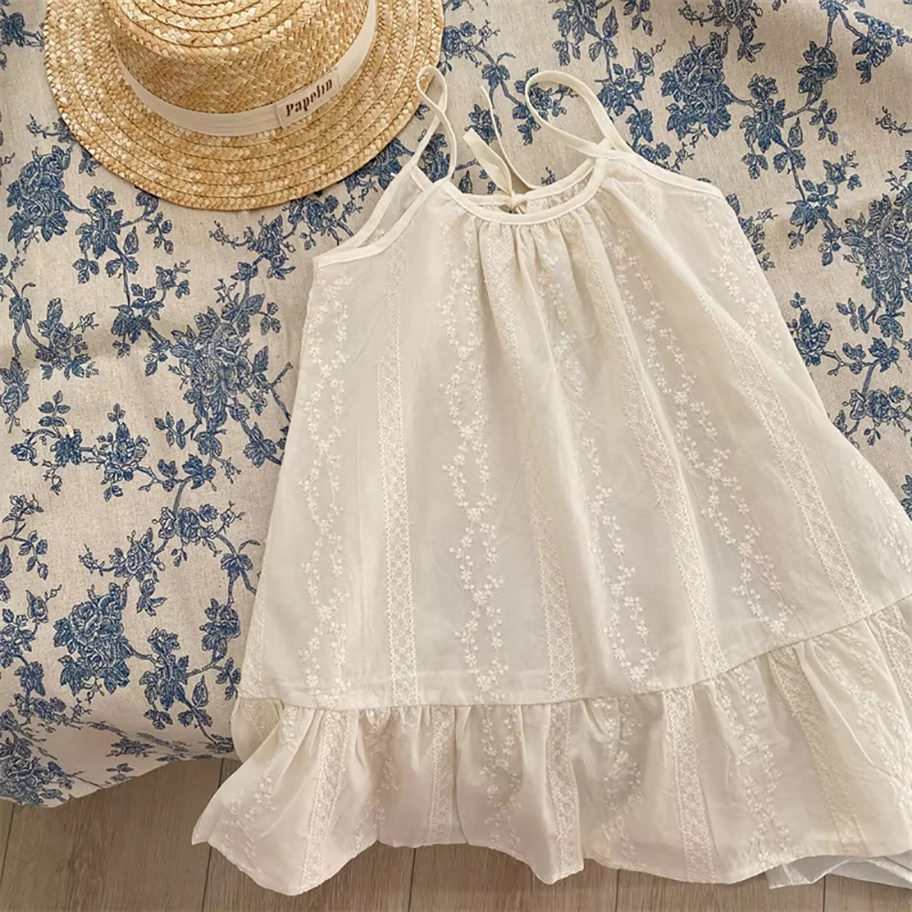 Baby Clothing Korea - Gaun Bordir Beige Musim Panas 2026